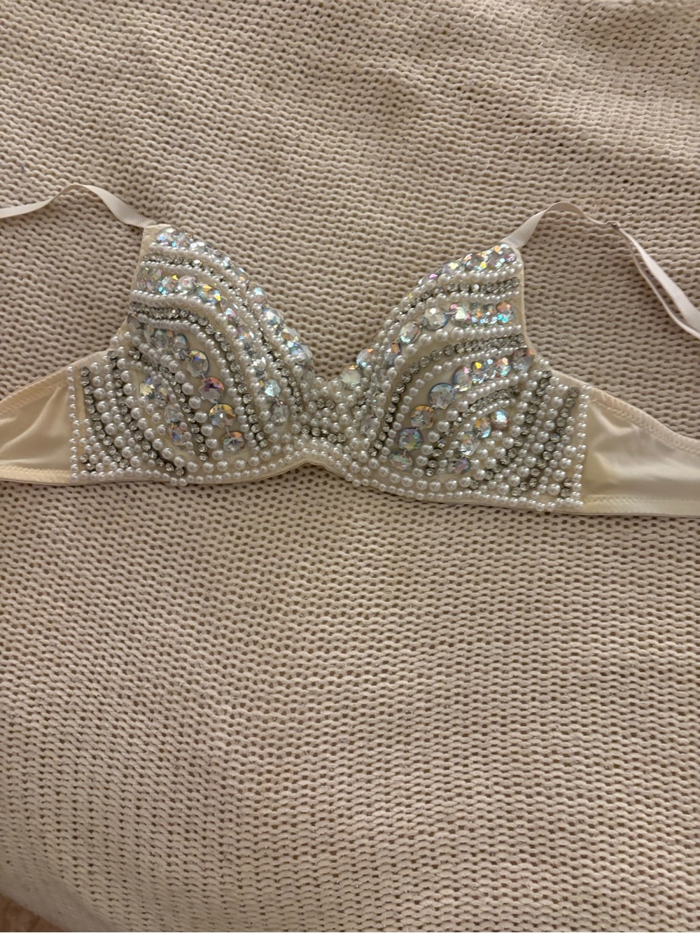 Crystal & Pearl Embellished Nude Bra